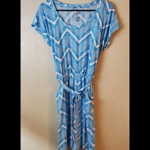 Sonoma Blue Waist Tie Jersey Stretch Summer Dress Travel Casual Lounge